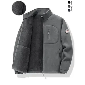 Men’s fleece jacket, warm insulated polar fleece coat, casual soft comfortable multiple zipper pockets, fall and winter outerwear