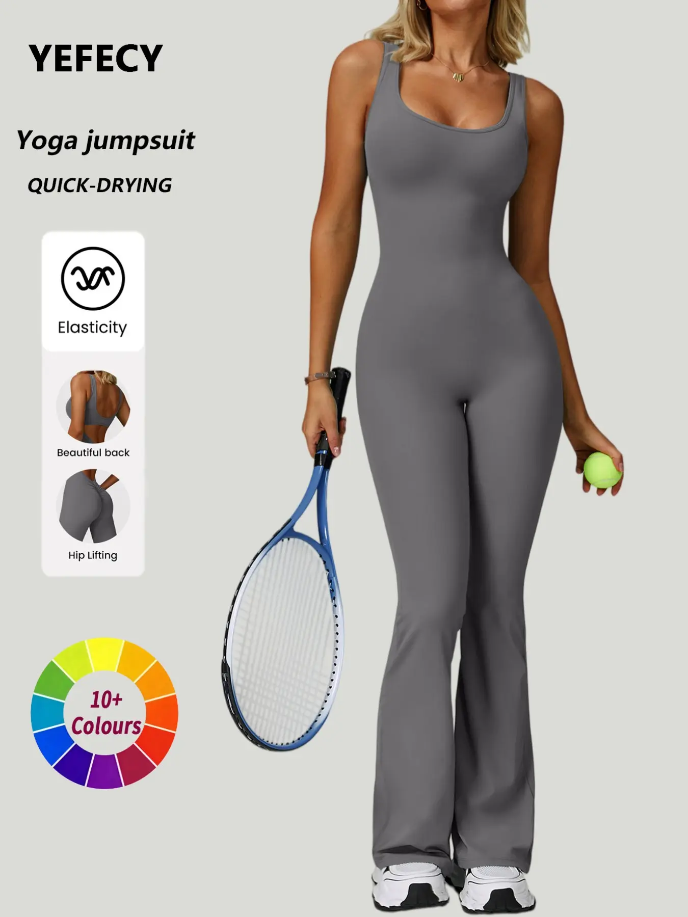Women's Sporty Jumpsuit Set, U Neck Backless Sports Bra Vest, High Waist Yoga Pants, Running & Fitness Clothing, Workout Jumpsuits, Fitness Outfits, Fitness Activewear, Stretchable Activewear, Tummy Control Lift Effect, Quick Drying Jumpsuit