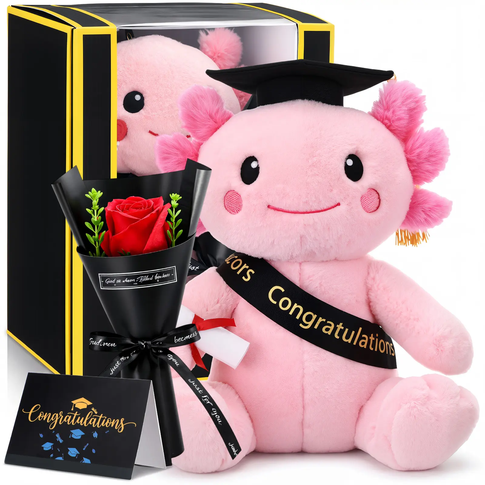 Plush Axotol with Flower- Pink, Gift Box