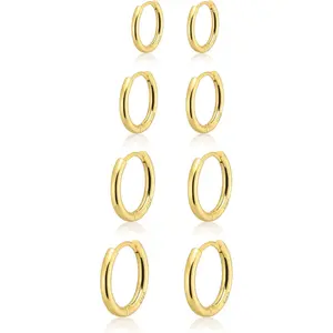 Small Gold Huggie Hoop Earrings Set for Women 14K Real Gold Plated Hypoallergenic Lightweight Earrings for Sensitive Ears Everyday Earrings Sets for Multiple Piercing Cartilage Hoop Earrings Stack Jewelry