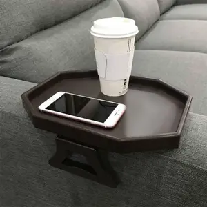 Sofa Arm Clip Table, Armrest Tray Table, Drinks Remote Control Snacks Holder (Platic, Brown)