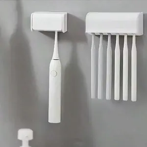 Self-Adhesive Toothbrush Holder with Lid, Dustproof Toothbrush Holders, Holds 2/6 Toothbrushes, Ideal Dorm Bathroom Storage Solution, Shower Room Organizer