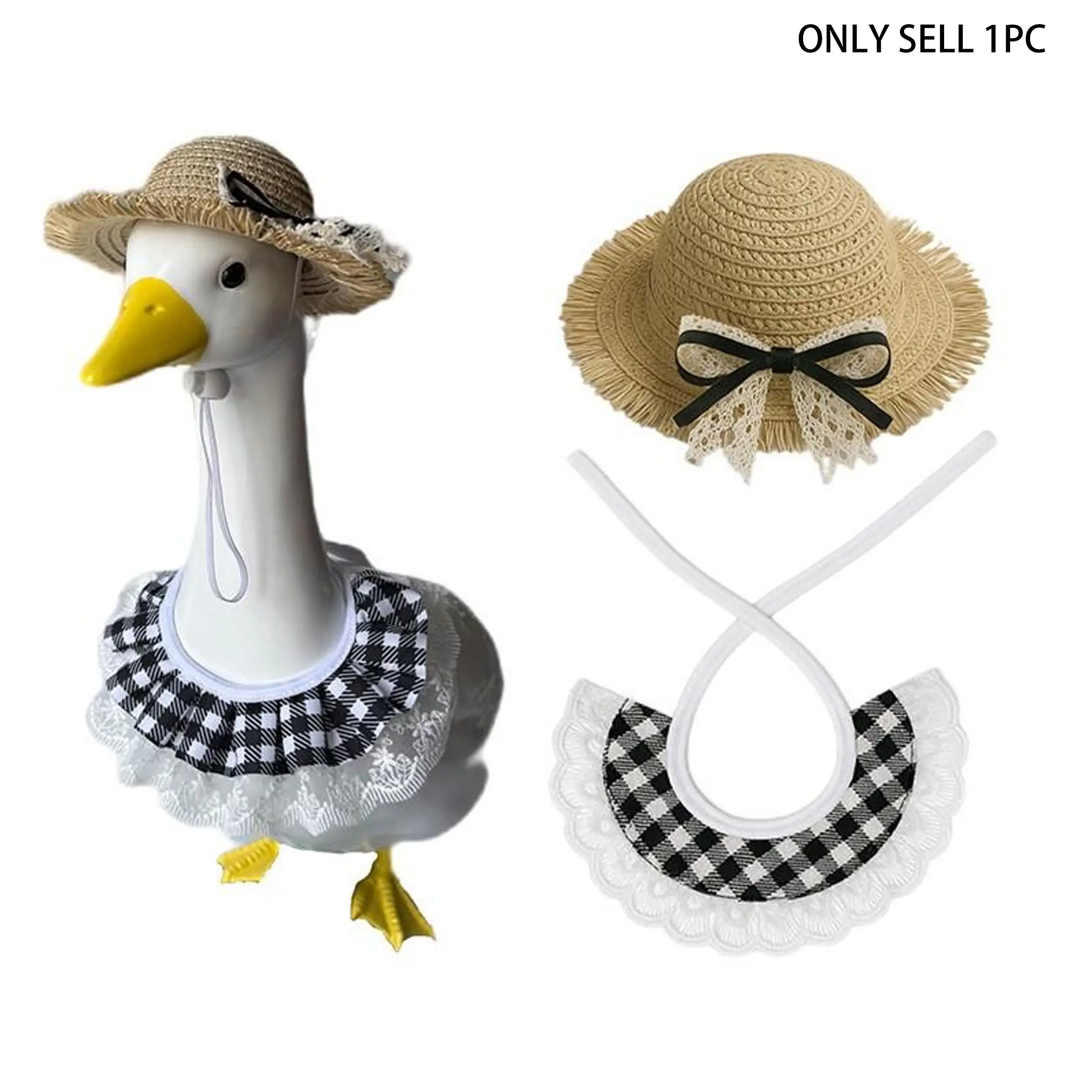 Porch Decor Goose Summer Set, Rustic Farmhouse Design, Straw Hat and Lace Plaid Scarf, Suitable for 23-Inch Lawn Decor Goose, Garden and Courtyard Decoration, Farmhouse Style Decor