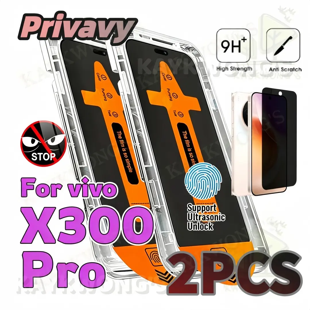 KAYKWONG'S Privacy Screen Protector for Vivo X300 Pro, Auto Alignment Set [2 Pieces], 30° Privacy, Bubble-Free, 9h Hardness, Finger Print Unlock, Easy Install
