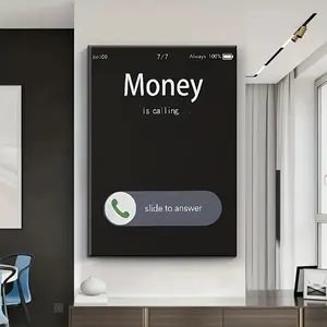 Framed Canvas Wall Art - Money Is Calling Slide To Answer Parody Painting, Modern Hustle Culture Office Decor, Cool Motivation Gift for Men Gaming Room Man Cave Bedroom