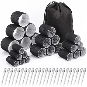 Hair Curlers Set with 24 Rollers (6 Jumbo, 6 Large, 6 Medium, 6 Small) and 24 Clips for All Hair Lengths (Black)