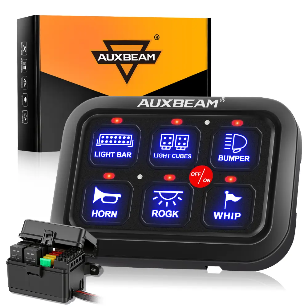Auxbeam 6 Gang Switch Panel Off-Road Light Controller, Automatic Dimmable Backlight for Safe Driving, Universal Relay System, Car Lighting Car Accessories, Father's Day Gift