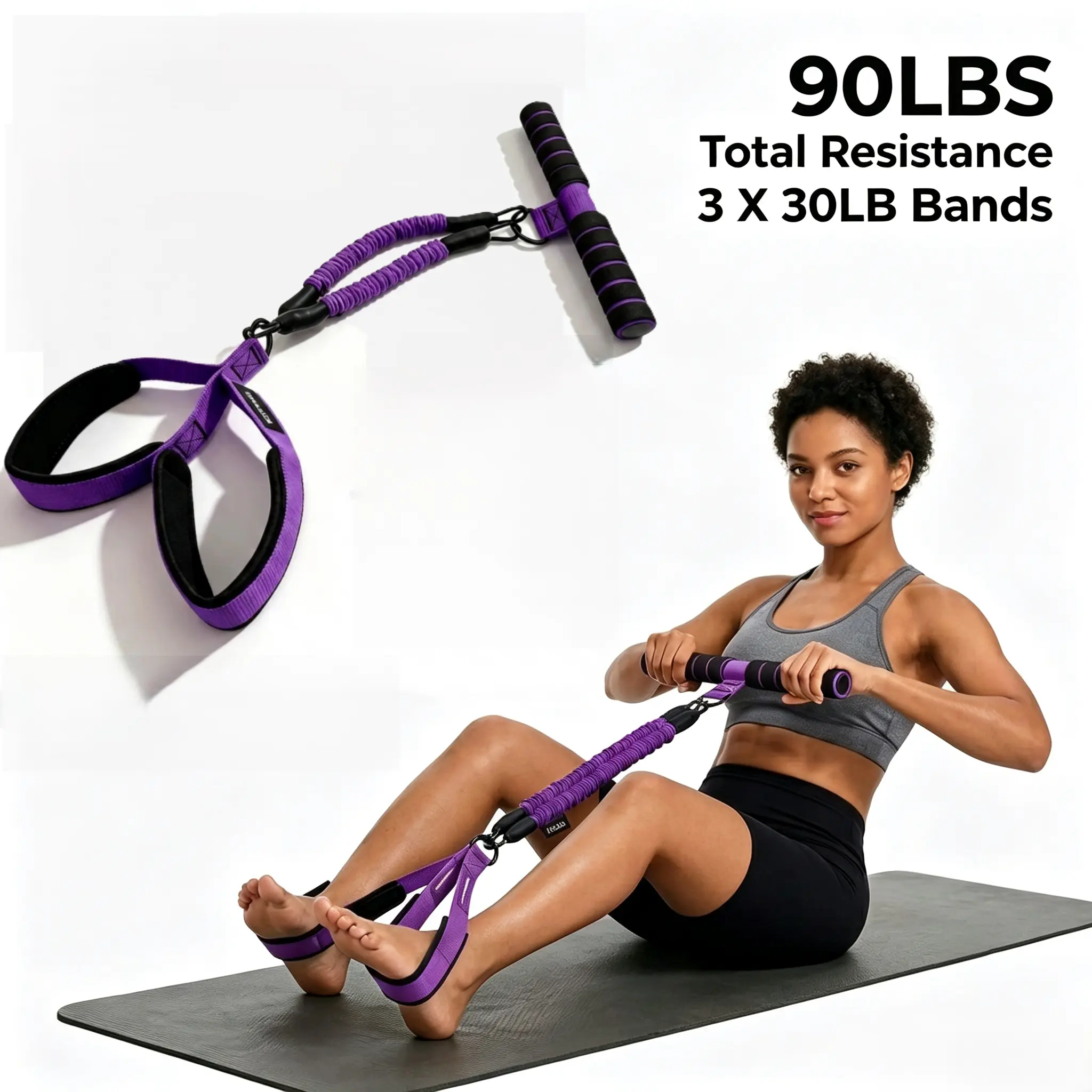 Forestdawn Upgraded Pedal Resistance Band Trainer - Durable Latex Tubes, Beginner-Friendly Women's Fitness Gear, Compact Exercise Device, Fabric Bands, Home Gym Gym Equipment, Portable Low-Impact Lower Body Training Tool