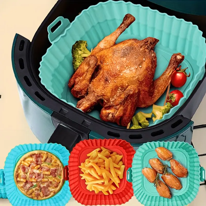 Set of 3 Silicone-Lined Baskets for Air Frying, Reusable And Made from Food-Grade Silicone, Perfect for Kitchen Cooking