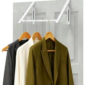 Over The Door Hanger, Foldable Over The Door Drying Rack with 20"-32" Expandable Width, Space Saving Doors Clothes Hanger for Laundry, Bathroom, Apartment, Fits Doors up to 1-1/4", Metal, White