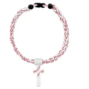 Male Baseball Necklaces for Boys 8-12, Triple-Rope Tornado Sports Necklace with Cross Charm Pendant, Soft Silicone & Rope Jewelry, Inspirational "I CAN DO ALL THINGS PHL4:13", White, gift for son/grandson.18.11in