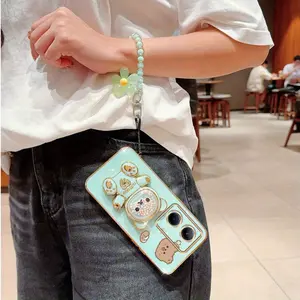 c33 Cute Bear PC Fashion Strap Lanyard Phone Holder Case with Shockproof Cover Compatible with For Realme C33