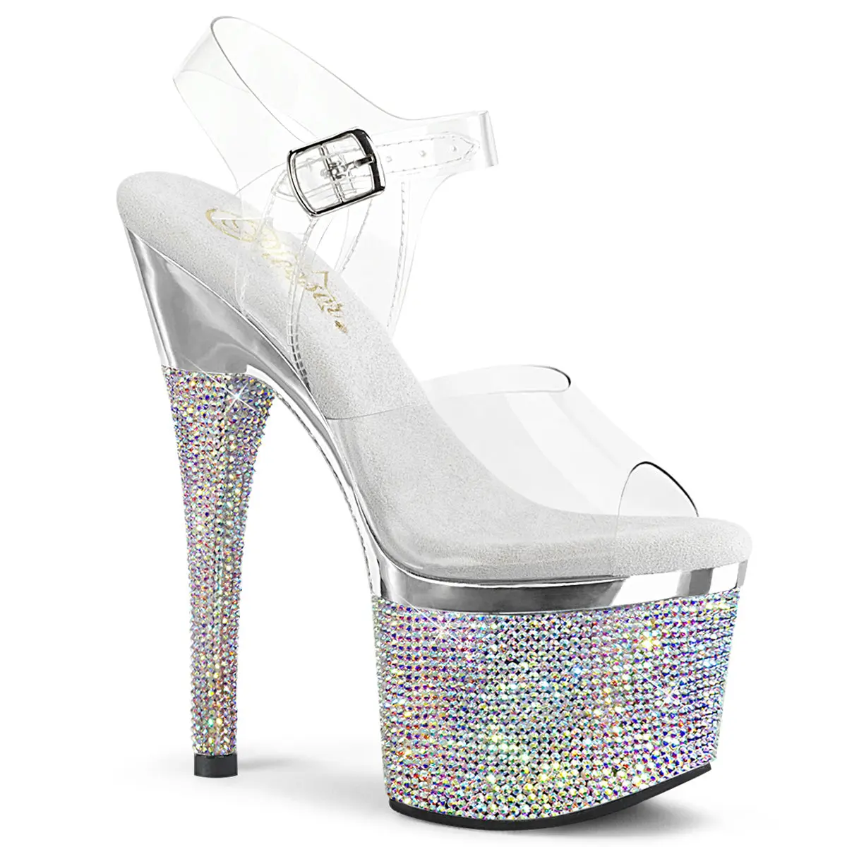 7 Inch Heel ESTEEM-708DM Clear Silver Rhinestone 7 Inch Heel ESTEEM-708DM Clear Silver Rhinestone