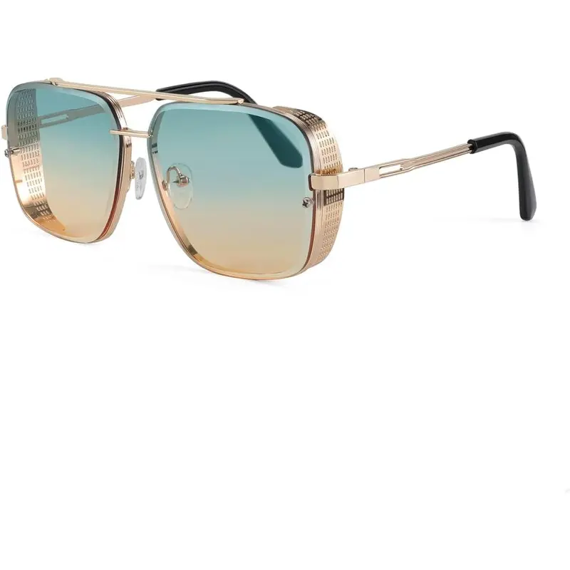 FEISEDY Square Frame Vintage Aviator Sunglasses for Men-Women, Retro Aviator Style, Geometric Rock-Punk Metal Design, UV400 Eye Safety Luxury Accessories, Suitable for Fishing-Driving, Model B2894