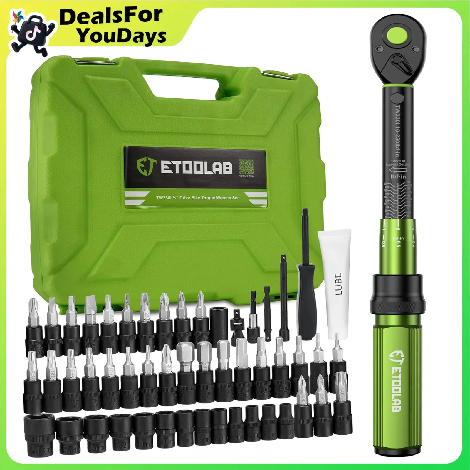 【DealsForYouDays】52Pcs Tool Set, Car Repair Machinery Tools, Household Machinery Tools, Car and Bicycle Repair Tools,1/4" Drive Torque Wrench Set, 10-230 lbf-in (1-25.9 N·m) ±3% Accuracy, 72 Tooth Click Torque Wrench Kit,Gift for Dad summerwins