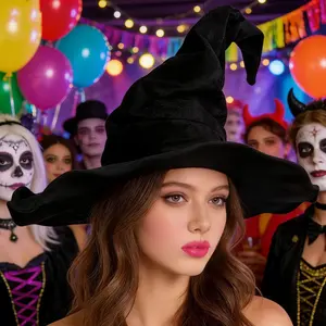 Halloween Wizard Hat Flannel Pleated Witch Hat Party Dress Up Costume Accessory Prop