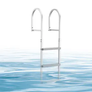 【FathersDayGift】VEVOR Removable Dock Ladder, 3 Steps, Aluminum Alloy Pontoon Boat Swim Ladder, with Non-Slip Wide PP Steps, 500 lbs Weight Capacity, Quick Release Design, for Lake Swimming, Pool, Marine Boarding