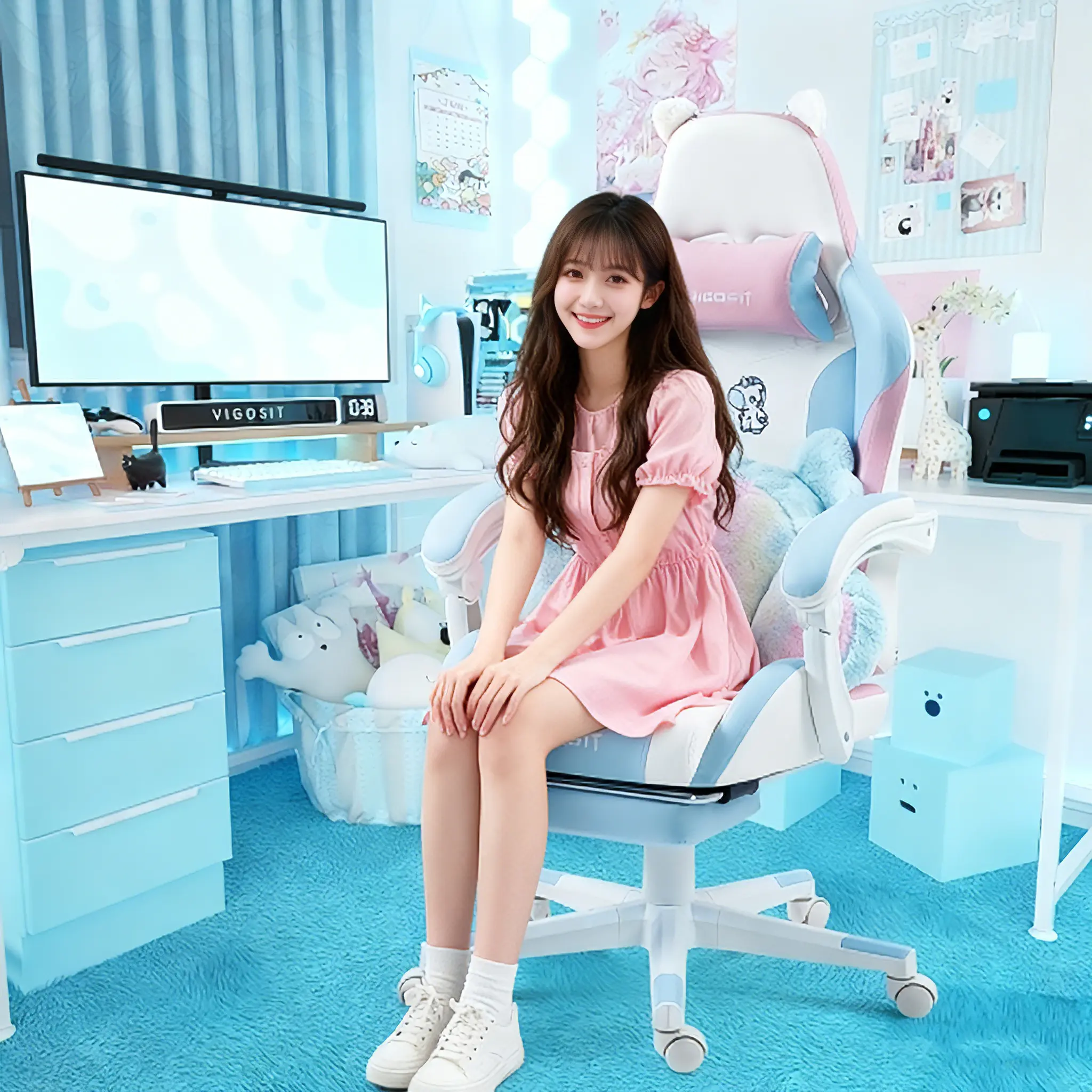 POV: Your gaming setup just got 100% CUTER! Pink Cat Chair w/ Paw Backrest - Perfect for Teens & Streamers! #GamingChairGoals #ChristmasGift2025 #TikTokMadeMeBuyIt Swivel Criss Cross Home Office Chair Ergonomic Cross-Legged Desk Swivel Adjustable Chair