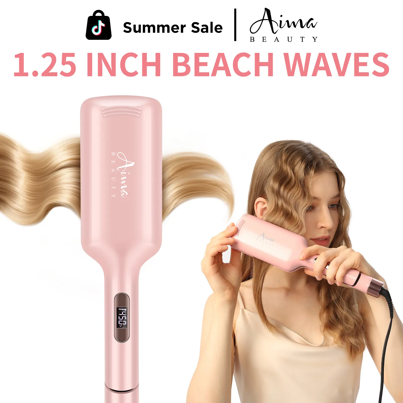 Viral Aima Beauty Mermaid Hair Waver | 1.25 Inch Hair Crimper for Effortless Beach Waves | Easy Use Ionic 2 Barrel Hair Curler for Frizz-Free Long-Lasting Deep Waves, Adjustable Heat Settings Anti-Scald Dual Voltage Travel Hair Tools, Women Natural Waves