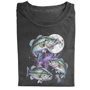 The Vintage Bass Fishing Moonlight T-Shirt, Largemouth Bass Graphic Tee, Funny Fisherman Shirt, Galaxy Fish Art Tee, Outdoor Angler Apparel, Nature Fishing Gift for Men Women, Crew Neck T-shirt, Trending T-shirt