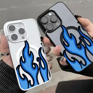 Blue Flame Pattern Phone Case， Cool Street Style for iPhone 17 16 15 14 13 12 11 Plus Pro Max Gift.