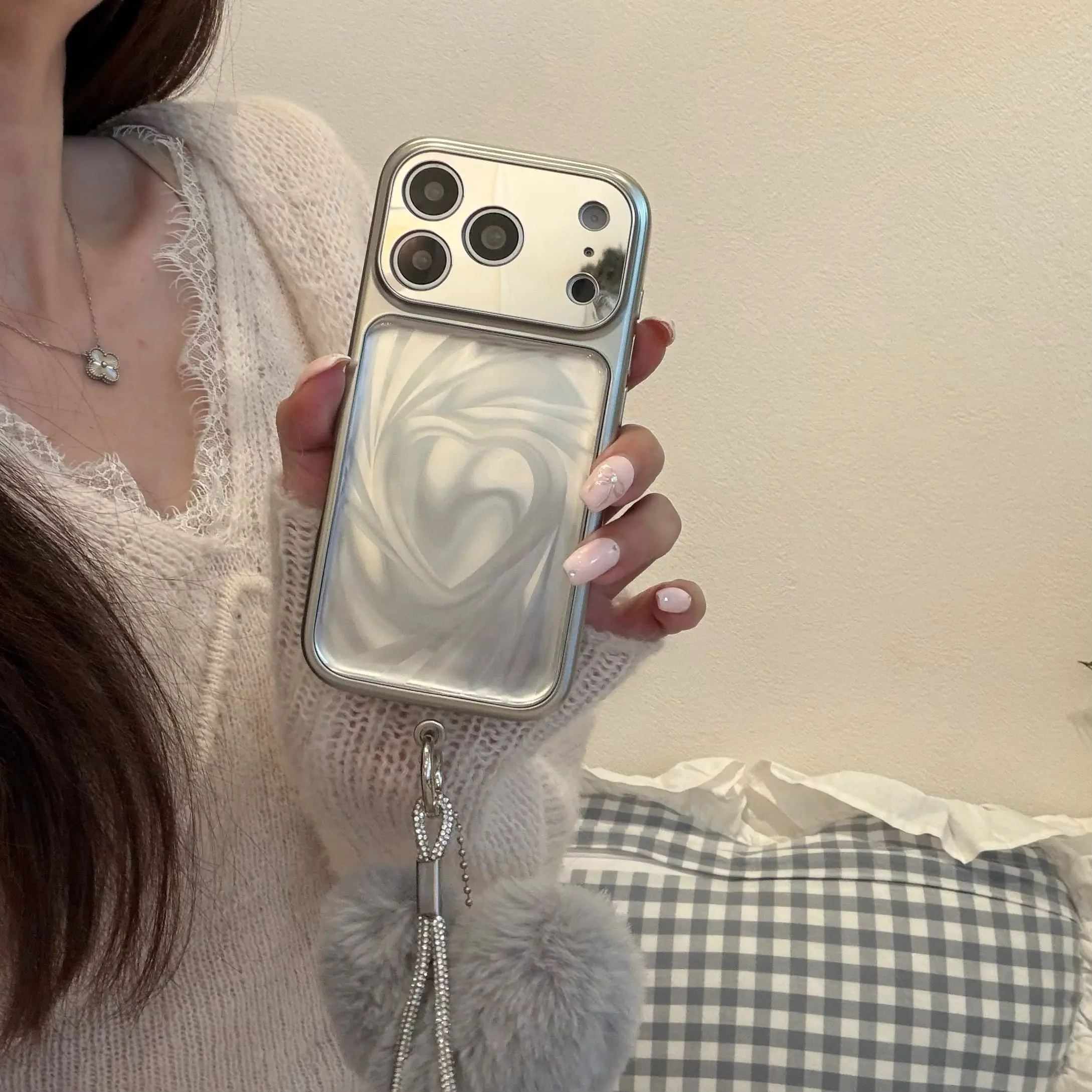 Rotating Heart Window Mirror Phone Case - Compact, Shockproof, Stylish Cover for iPhone 14-17 Pro Max Series, Cellphone Tech Accessory, Accessories