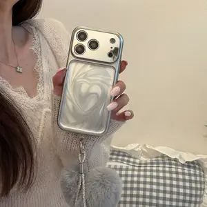 Mirror Case for iPhone 13 14 15 16 17 Pro Max Phone Case Series with Rotating Heart Window Creative Aesthetic Trendy Fashion Phone Cover