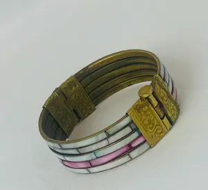 Stripped Vintage Mother of Pearl Bangle Bracelets - Pastel n Colorful - Black n White