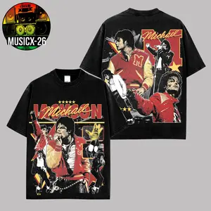 [X-26] Michael Jackson Thriller Era Performance Graphic High-Quality Acid Washed Cotton T-Shirt, Vintage Michael Jackson Retro Concert Collage Fan Merch Tee, King of Pop Classic Dance Pose Graphic Shirt, MJ Collector Edition Music Fan Gift Tee