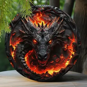 2D Effects Aluminum Sign, Outdoor Decor, Inferno Dragon Theme Decoration, Garden Statue for Home Garden Patio Yard Lawn Decoration, Garden Sculptures Statues