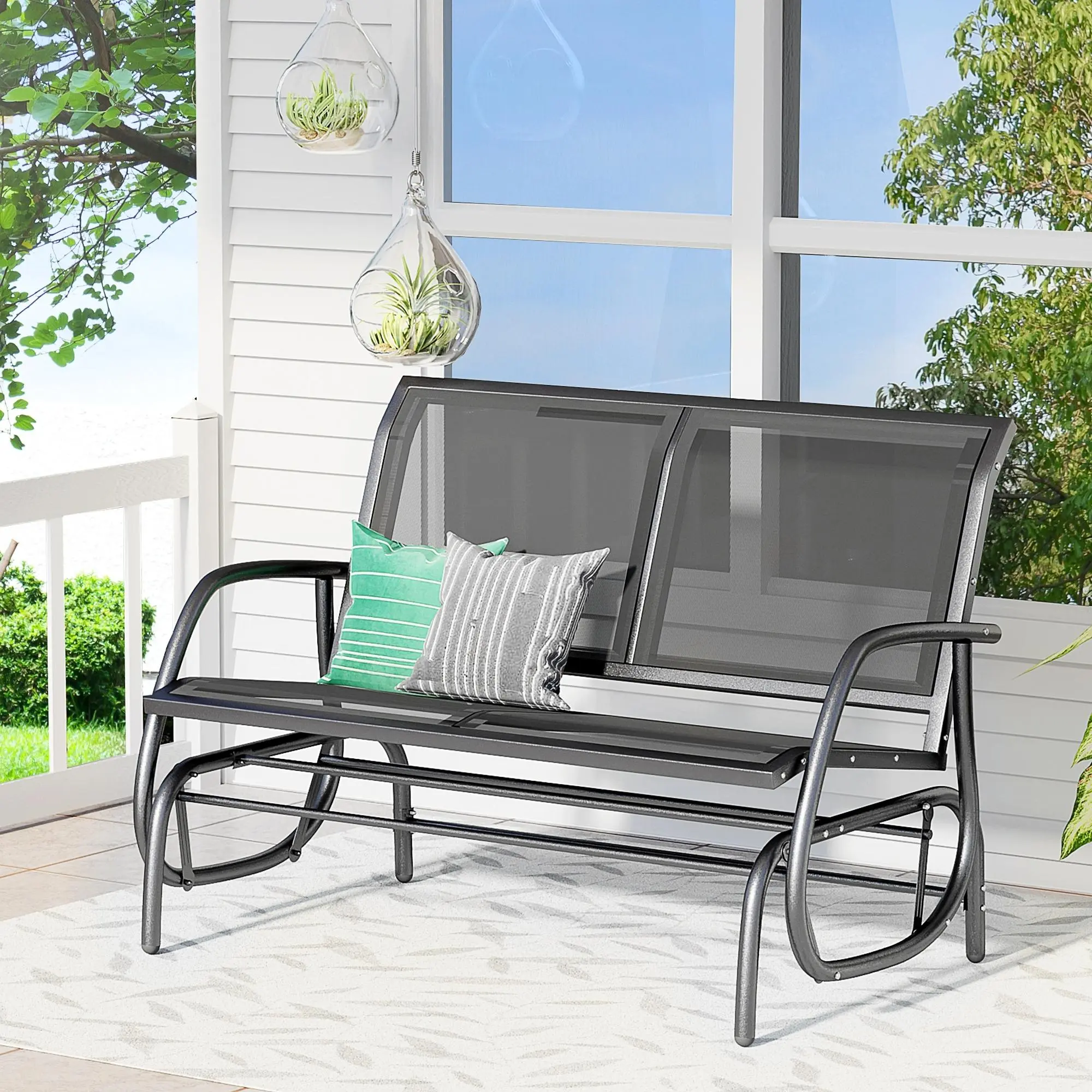 Outsunny 2/3-Person Outdoor Rocker Chair Gliders, Patio Mesh Breathable Loveseat Glider Bench w/Powder Coated Steel Frame, Weather-Resistant Furniture for Backyard Porch