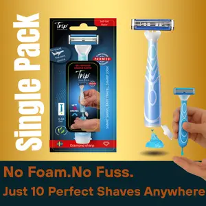 Trip Single Pack Razor with Aloe Gel - 10 Perfect Shaves, No Foam, Diamond-Sharp Steel Blades, Eco-Friendly, Ideal for Travel & Gym