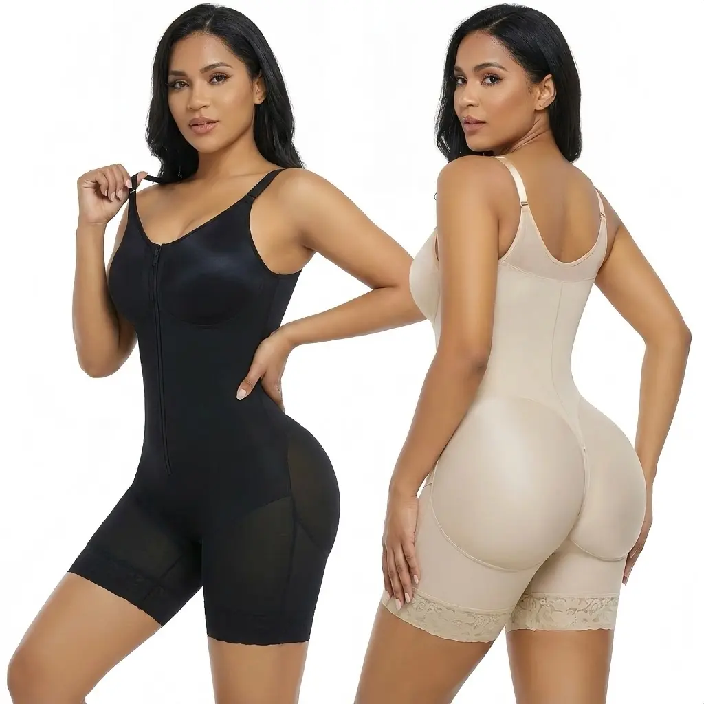 Women's 360 Body Molding Shapewear Bodysuit, Solid High-Compression Faja with Tummy Control, Adjustable Detachable Straps & Zipper Crotch for a Customizable Fit, Body Contouring, Adjustable One-Piece Shapewear Bodysuit