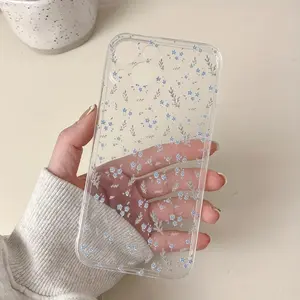 Floral Pattern Flower Clear Phone Case, Decorative Phone Protector Cover Casing, Phone Accessories Compatible with iPhone 11 12 13 14 15 Pro Max XS XR 7 8 Plus