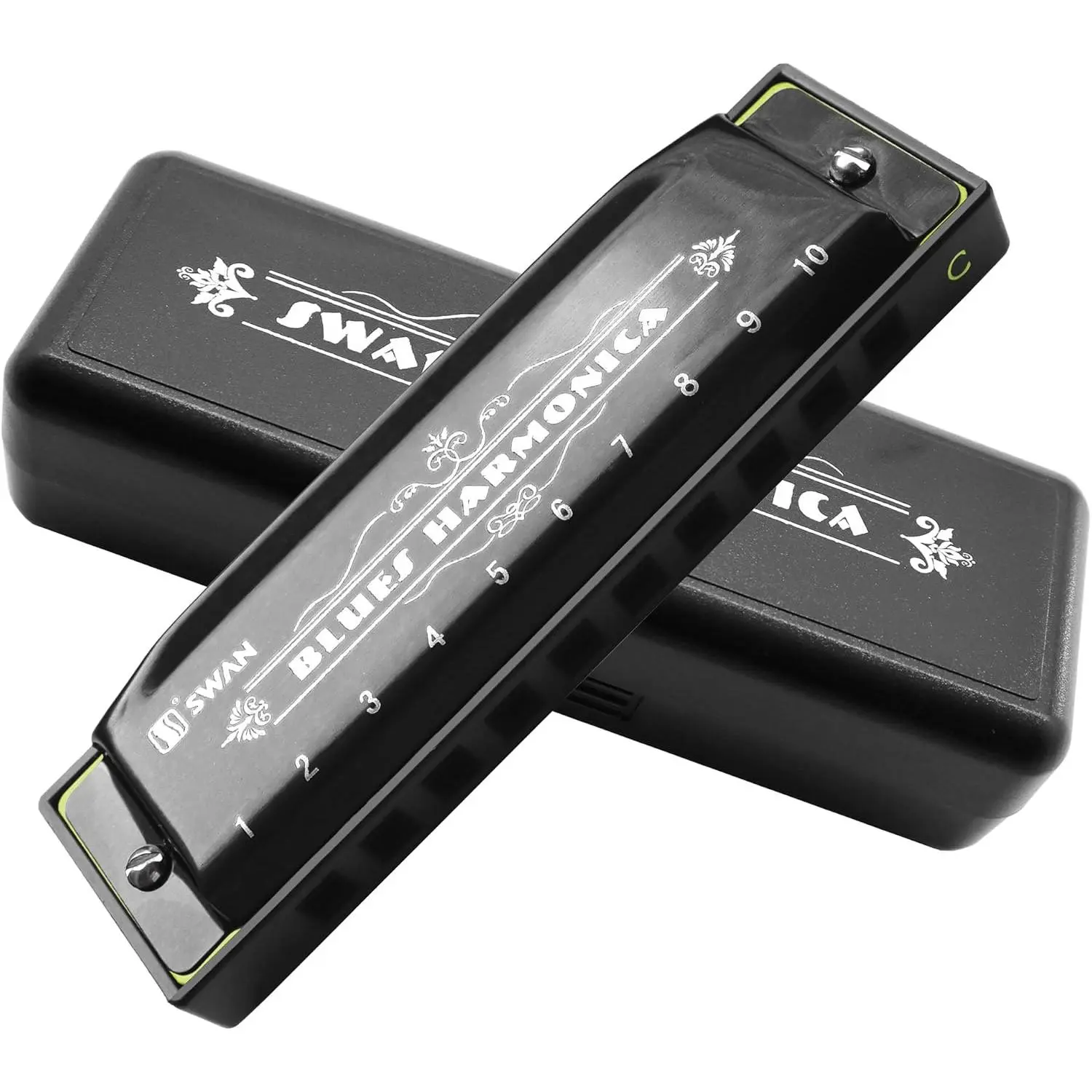 10-Hole Diatonic Blues Harmonica (Key of C), Metal Woodwind Instrument with Polyphony, 3.94x1.18x0.79in, Ideal for Gentlemen, Living Room Use