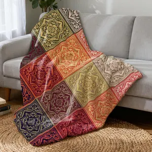 Throw Blanket Floral Vintage Soft Flannel Blanket for Bed Sofa Traditional Grids Super Warm Adults Teen Blankets for Home Decor Orange Red