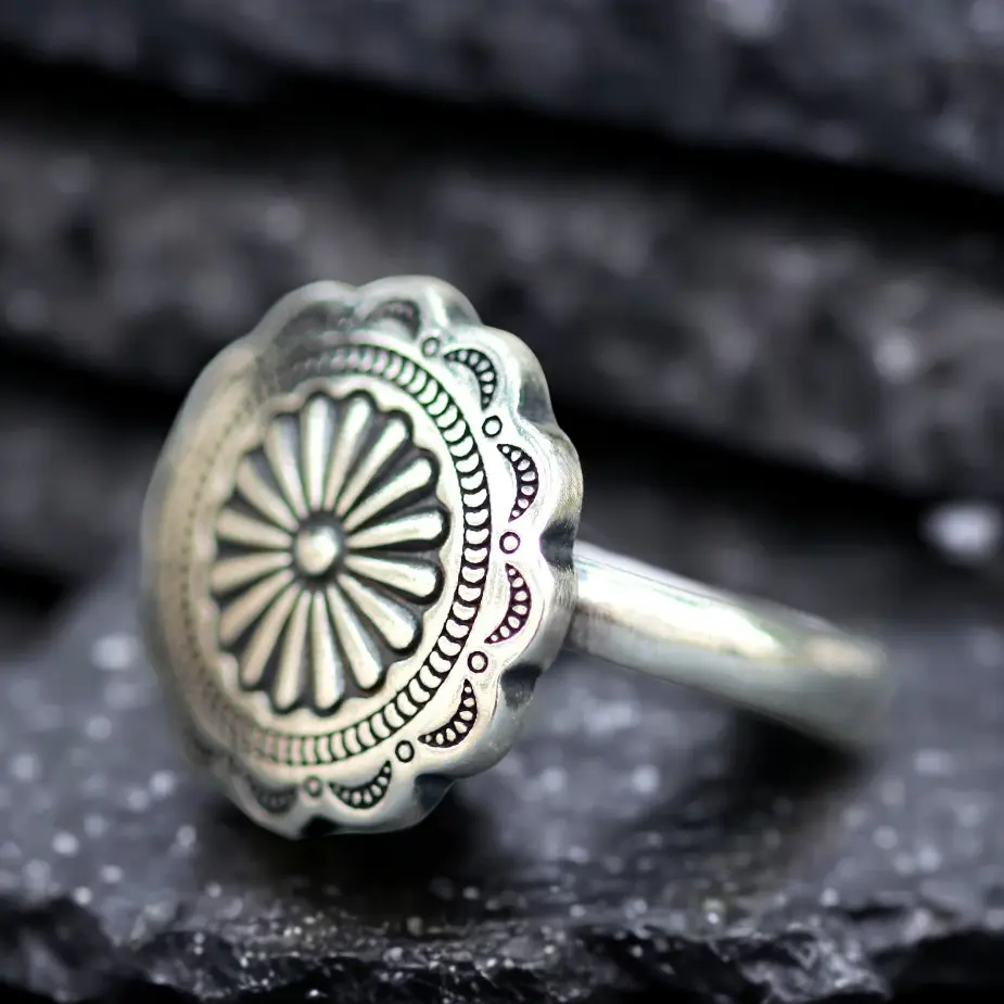 concho ring, sunflower ring, western jewelry, boho ring, oxidized silver ring, ethnic jewelry, statement ring, mothers day gift ideas，gift for her Bohemian Fashion Ring