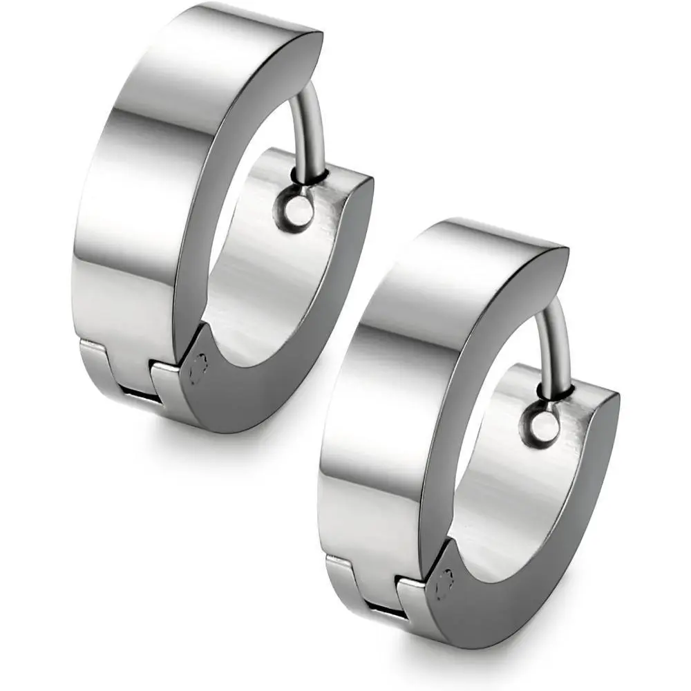 MILACOLATO Men's High Quality Hypoallergenic Stainless Steel Hoop Shape Earrings, 1-Pair Small Black Unique Huggie Earrings Set for Daily Wear, High Quality Earrings