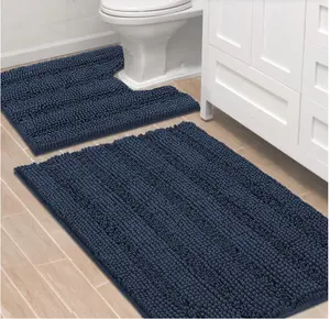 U-shaped bath blanket set, luxury chenille contour mat bathroom, soft and comfortable fluffy toilet carpet, absorbent, non-slip, extra thick, machine washable