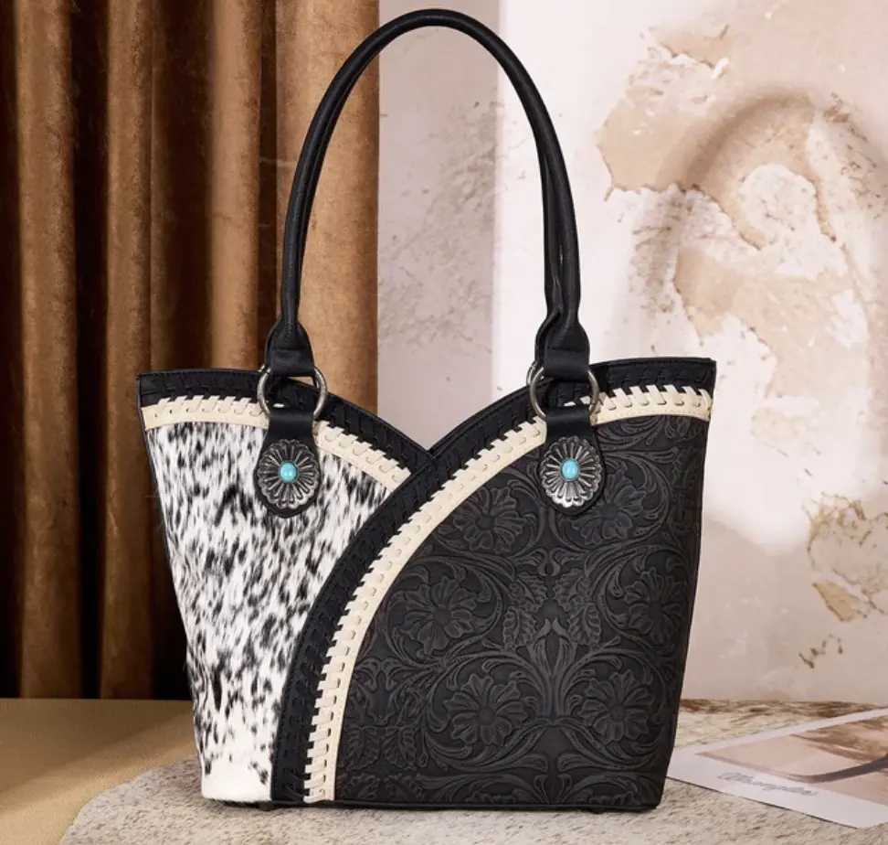 MONTANA WEST TOOLED & COWHIDE TOTE BAG