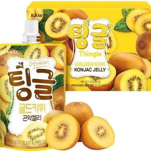 Rawel Thingle Delicious Konjac Jelly 1box (80g x 10packs) / 6 Calories per pouch/Sugar Free/Low Calories/Fruit Flavor Jelly with low carb/Drinkable Zero Sugar Jelly Dessert (Golden Kiwi)