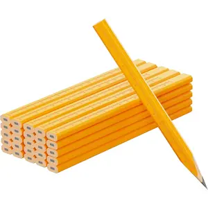 25 Pack Carpenter Pencils with Ruler - Flat Yellow Octagonal Woodworking Pencils for Construction, Marking, Framing - Hard HB Graphite