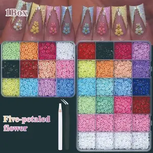 #Summervibes  12-Cell 24-Cell Multi-Color Flower Nail Art Accessories, Cute Mixed Petals & Beads, DIY Nail Decoration, Essential for Women & Girls, Nail Art Supplies