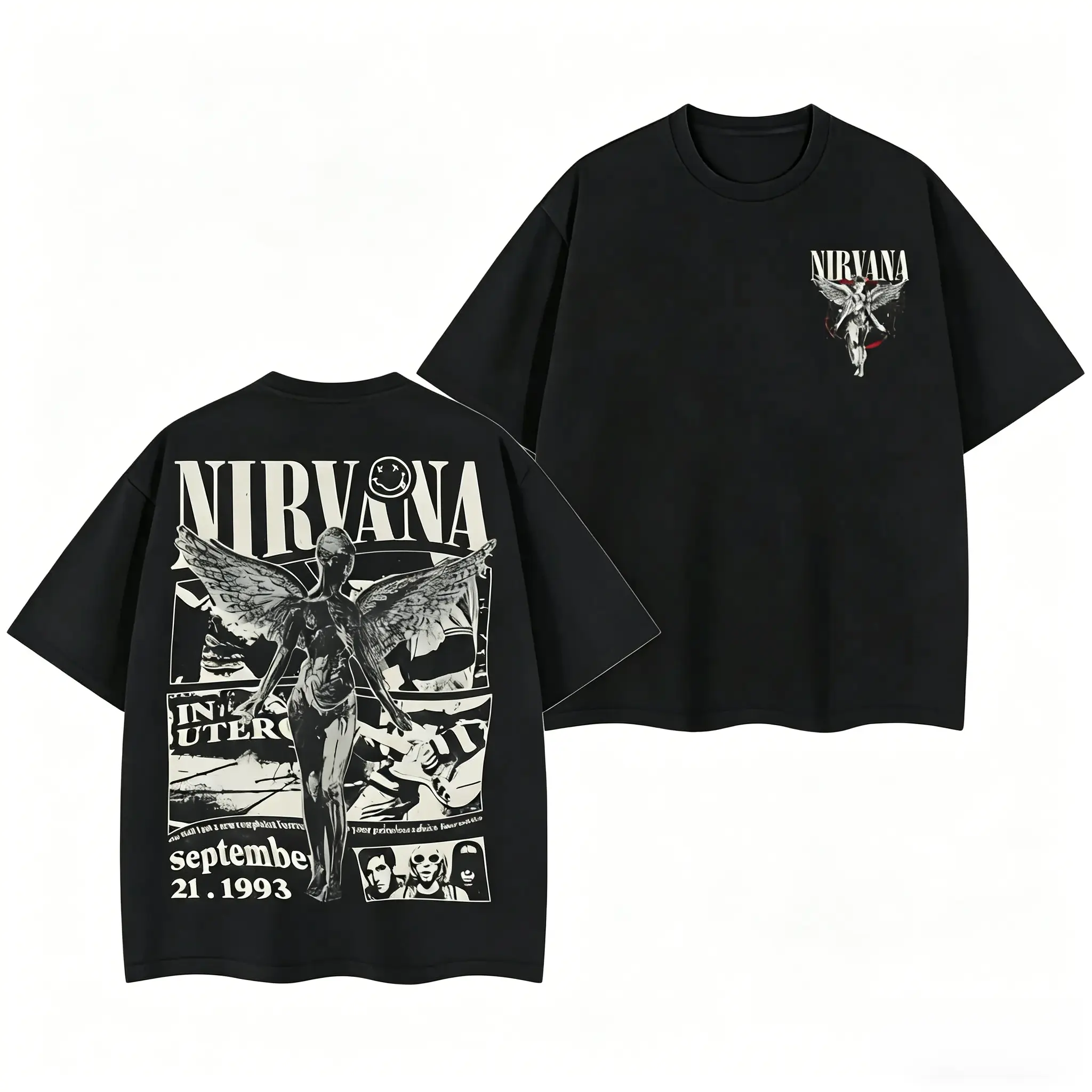 Retro Limited Nirvana Band Tour Black 2-Sided  Tee Graphic Unisex Oversize Rock Band T-shirt Gift For Rock Music Lovers Vintage Band Shirts Casual Fabric Fit Top Womenswear Streetwear