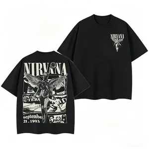 Retro Limited Nirvana Band Tour Black 2-Sided  Tee Graphic Unisex Oversize Rock Band T-shirt Gift For Rock Music Lovers Vintage Band Shirts Casual Fabric Fit Top Womenswear Streetwear