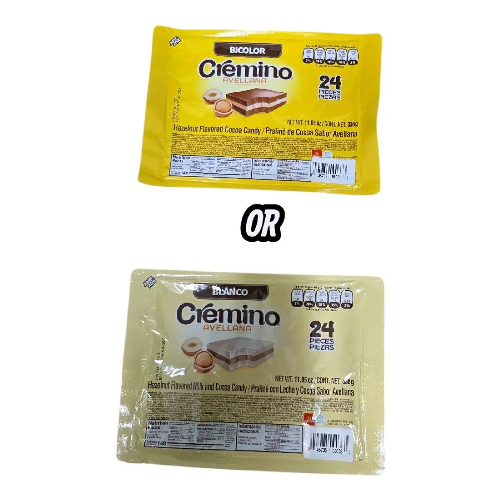 Cremino Avellana  Bicolor  or Blanco Hazelnut Flavored Cocoa Candy 24 pieces Net wt 11.85-oz Chocolate Snack Sweet
