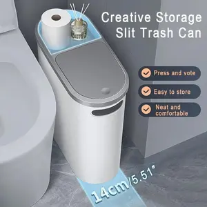 Large Capacity Press Type Bathroom Trash Can with Lid, Stylish Space Saving Design for Home, Essential Bathroom Accessories for Christmas & Halloween