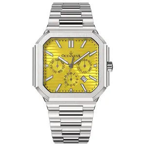 Oceaneva Tenuis Thin Japan Automatic Miyota 26 Jewel Calendar Watch - Yellow Dial
