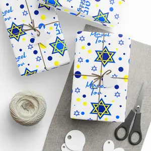 Jewish Wrapping Paper, Star of David Gift Wrap for Bar Mitzvah and Hanukkah, Mazel Tov Celebration Supplies, Jewish Holiday Decor