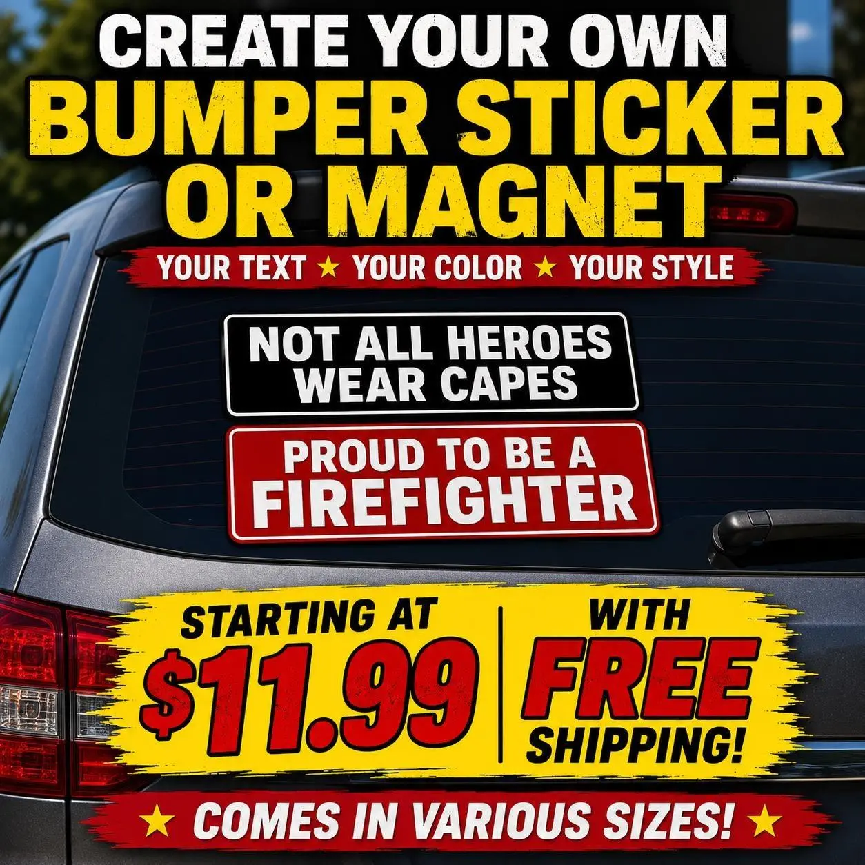 Custom Bumper Sticker or Car Magnet, Design Your Own Personalized Car Decal, Custom Text Logo or Artwork, Make Your Own Sticker